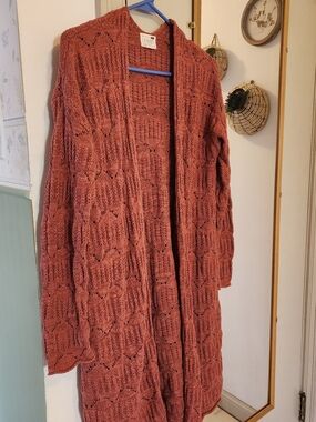 La Hearts Open-Front Chunky Knit Cardigan - Rust